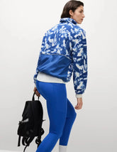 Borg Printed Funnel Neck Zip Up Fleece Jacket  Adomoo